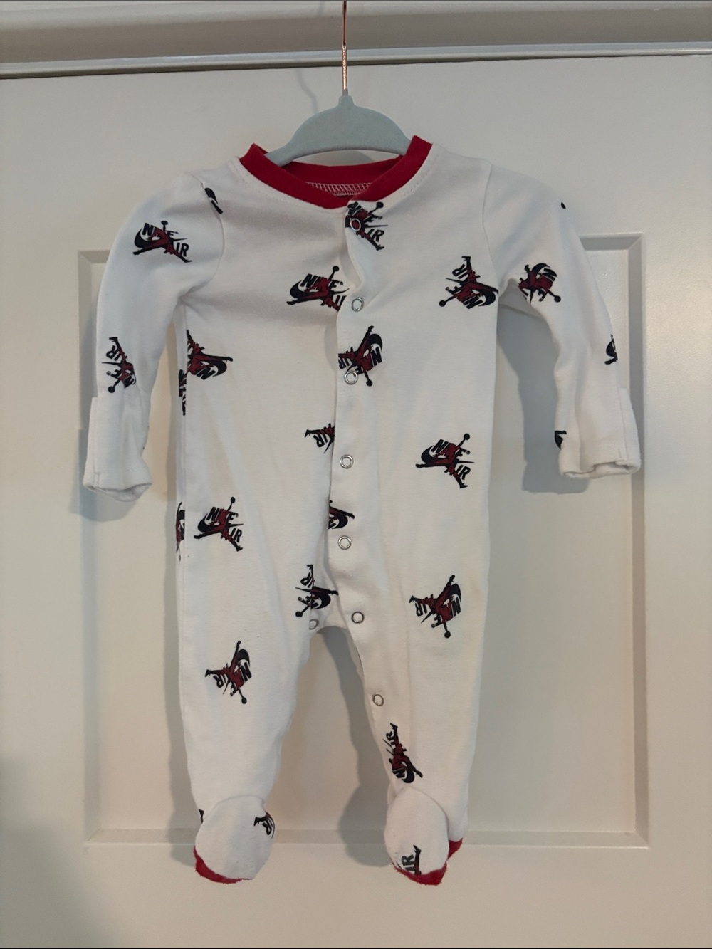 Nike Jordan White & Red Printed Baby One-Piece Footed Pajamas 3 Months